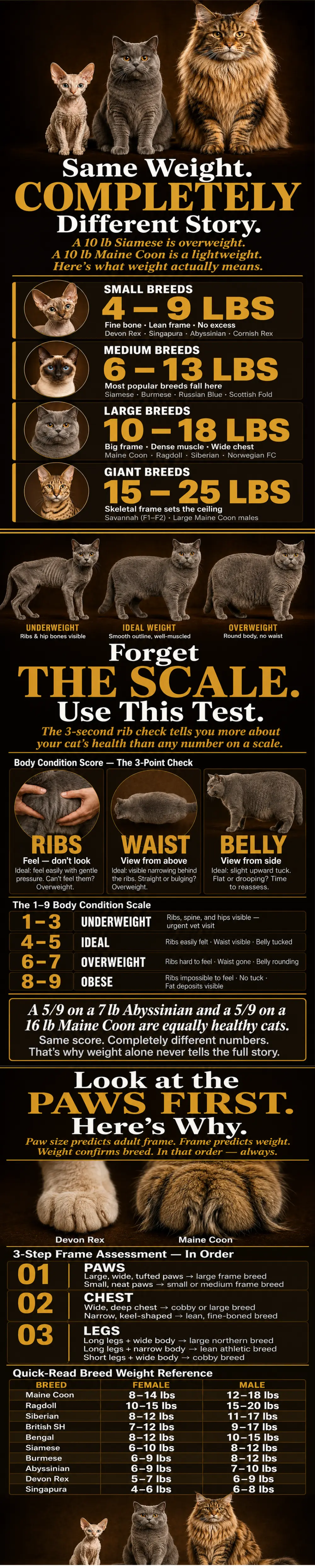 Cat Size and Weight by Breed - An infographic to check if your cat is overweight or normal