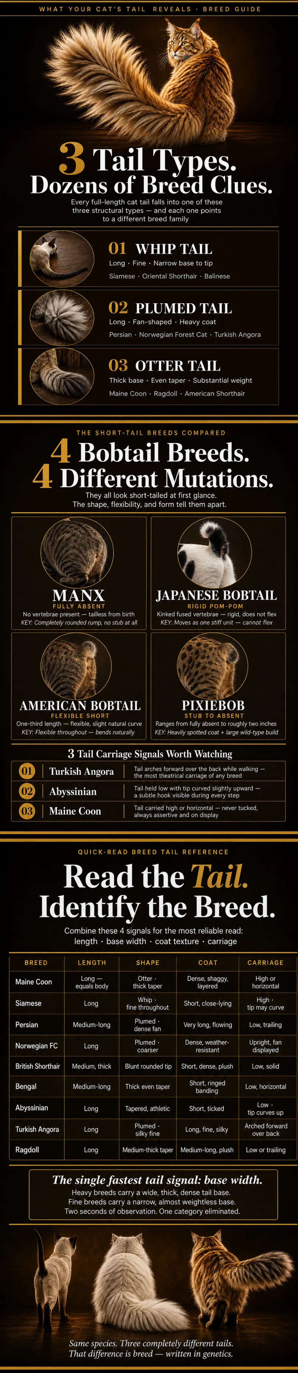 A detailed infographic on cat tail shape and breed