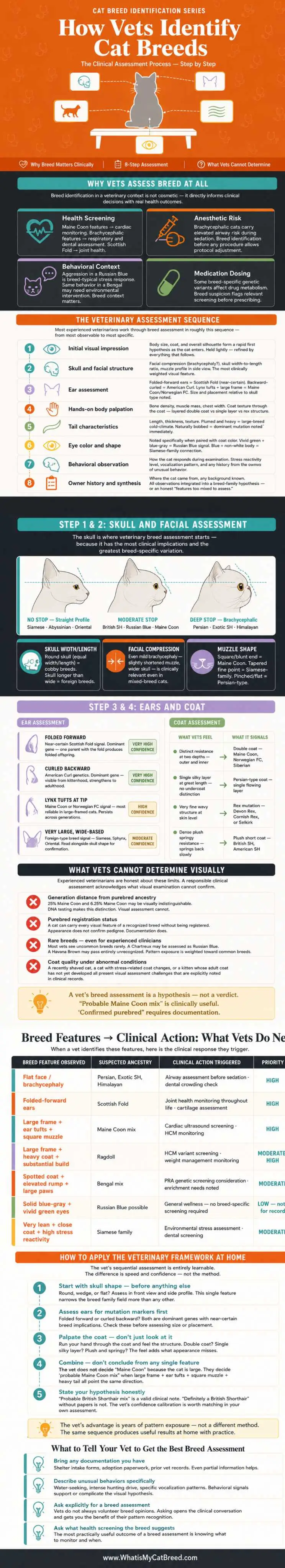 A infographic on how vets identify a cat bree