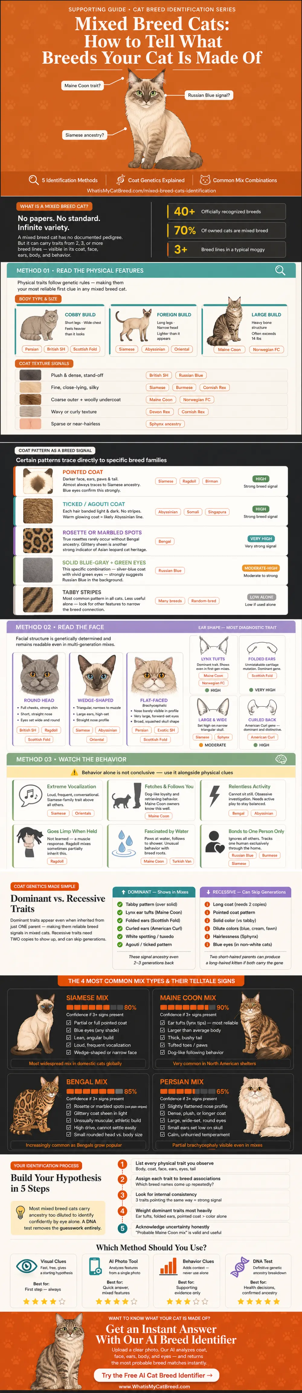 A detailed infographic guiding users to identify mixed-breed cats easily